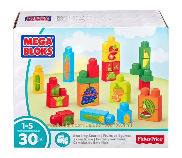 Mega Bloks конструктор пазл Овощи и фрукты 30 деталей First Builders Stacki