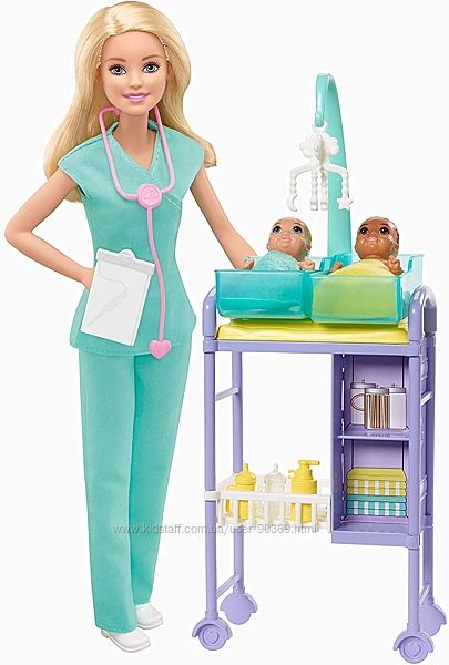 Barbie Baby Doctor Барбі блондинка Дитячий лікар педіатр з малюками