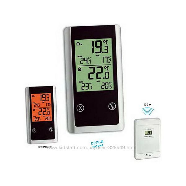 Комнатный электронный термометр с наружным датчиком и часами