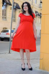 Стильное красное платье с кружевным топом Новинка 