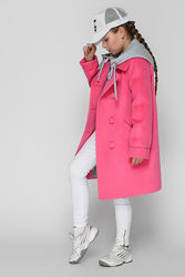 Стильное демисезонное шерстяное двубортное пальто с капюшоном