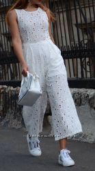 Женский белый комбинезон с брюками- кюлотами из коттонового шитья, Италия 