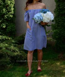 Модное летнее платье в полоску, Италия, скидка