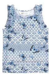 H&M Маечки бело-синего цвета с рюшами для 2-6 лет в наличии