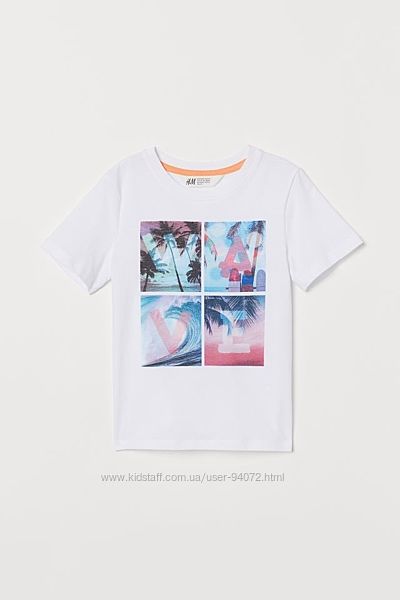 H&M Белая футболка с принтом для 4-8 лет