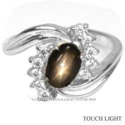 Кольцо серебряное 925 натуральный черный сапфир, цирконий.