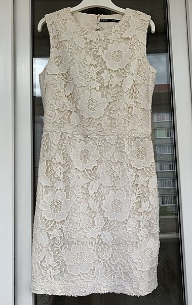 Zara молочное гипюровое платье