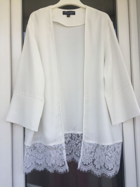 Шикарное белоснежное кимоно-накидка жакет с кружевом размер Л, М