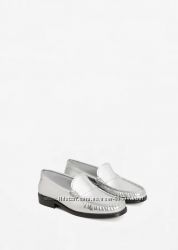 Кожаные серебряные туфли лоферы Mango - 37, 38, 40 