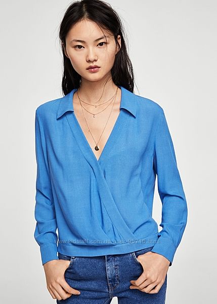 Блузка с запхом Mango голубая - S