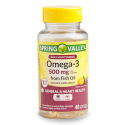 Омега-3 SPRING VALLEY 500 мг чистого Omega 3, 60 шт. США