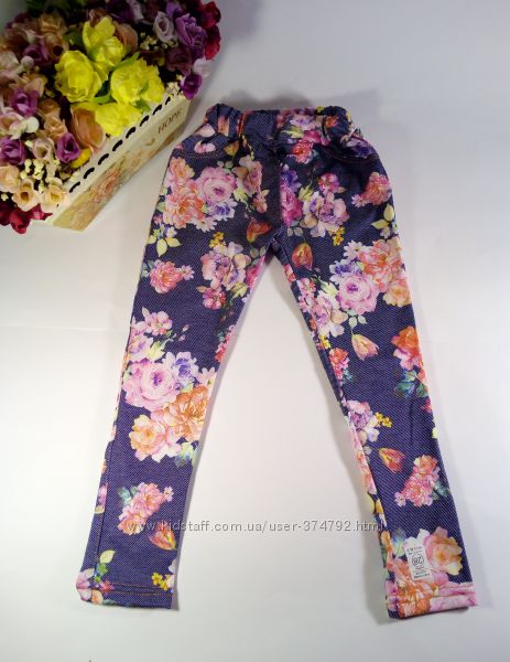 Лосины для девочки стрейчевые под джинс с цветочным принтом р-р 28 на рост 