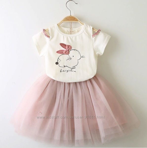 Літній комлект одягу для дівчинки футболка спідниця Кролик на 3-6 років
