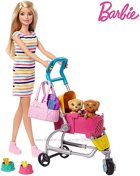 Barbie Strollin Pups Барби Прогулка со щенками на коляске 