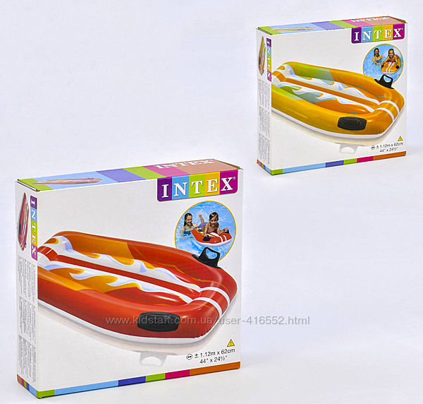 Intex Детский надувной плотик 58165 Серфинг с ручками, 112х62см, от 6 лет