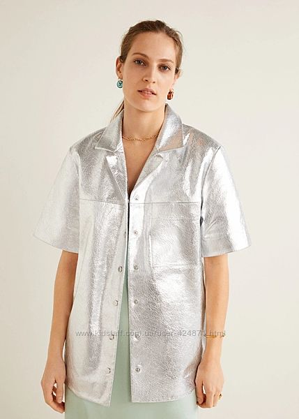 шкіряний жіночий піджак сріблястий xs-m Mango оригінал