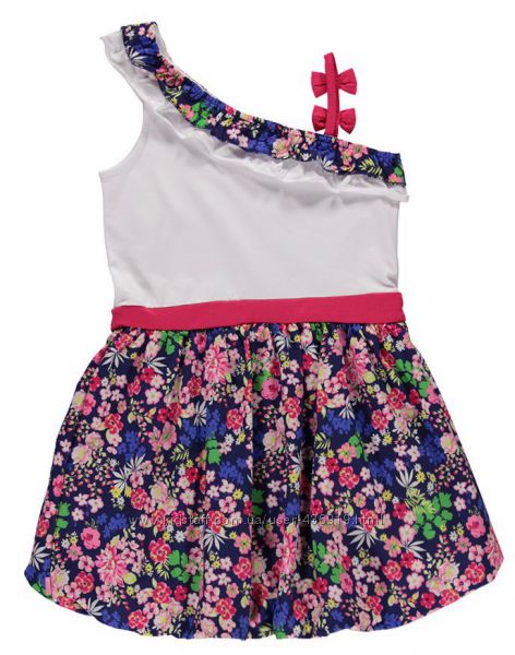 летнее платье для девочек LC Waikiki бело-синего цвета с цветами