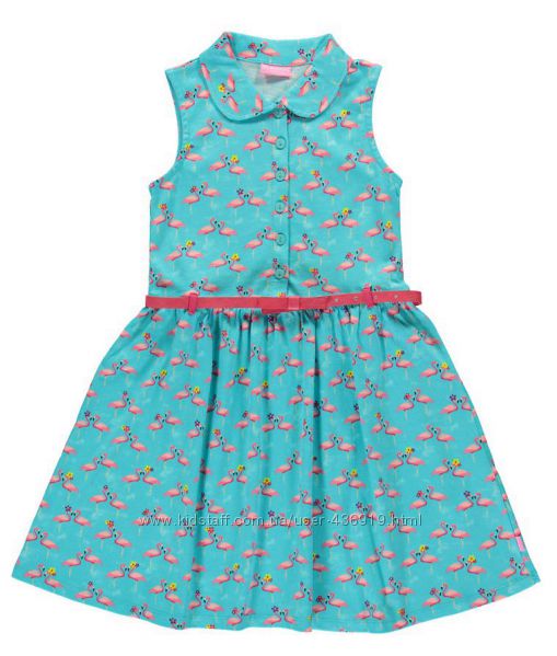 летнее платье для девочек LC Waikiki ярко голубого цвета с фламинго