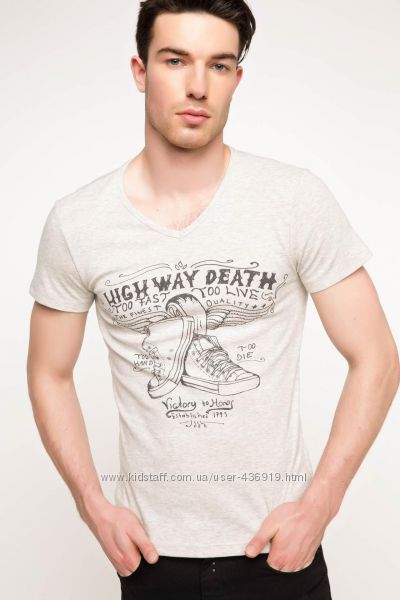 фирменная мужская футболка DE FACTO бежевого цвета High way death