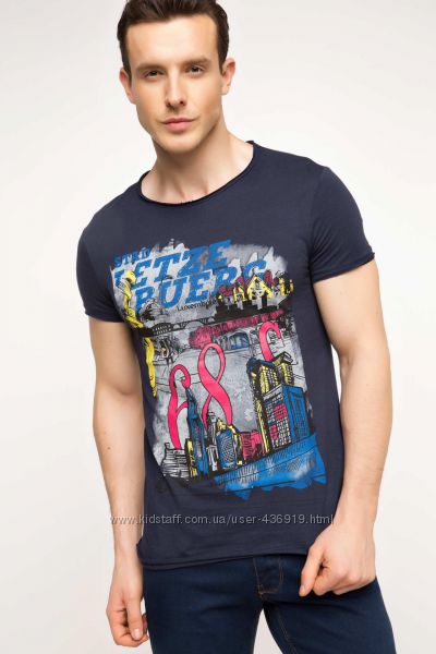 мужская футболка синяя DE FACTO с цветной картинкой