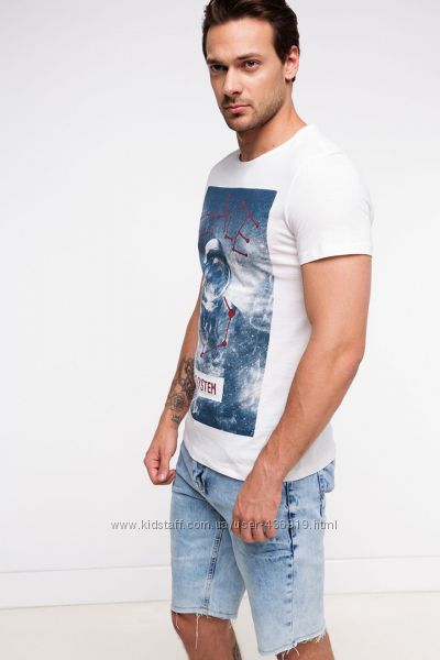 фирменная мужская футболка DE FACTO  ярко-белого цвета Space