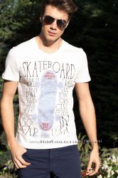 фирменная мужская футболка DE FACTO ярко-белого цвета Skateboard