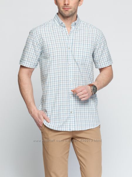 мужская рубашка с коротким рукавом LC WAIKIKI белого цвета в полоску синюю
