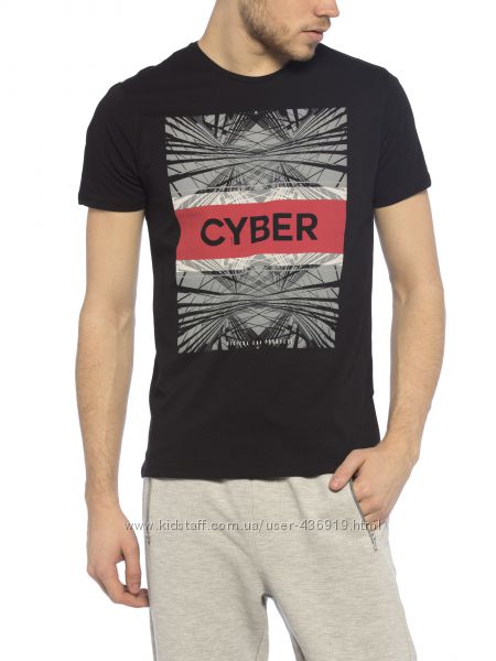 фирменная черная мужская футболка LC Waikiki с надписью Cyber