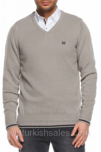 мужской свитер De Facto светло-серого цвета с темной окантовкой