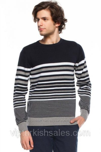 мужской свитер De Facto серого цвета в бело-серую полоску