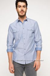 ярко-голубая мужская рубашка De Facto с блеском