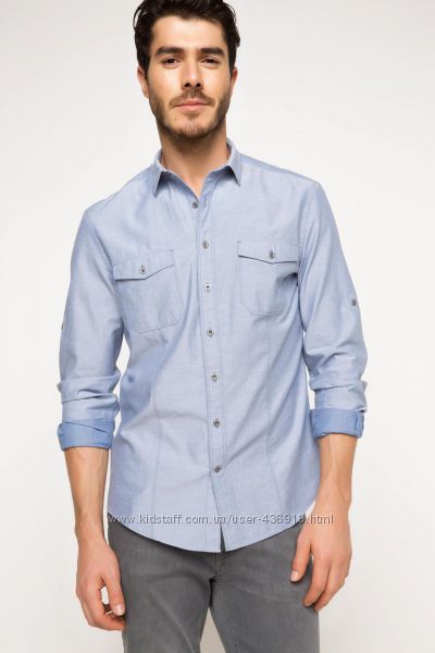 ярко-голубая мужская рубашка De Facto с блеском