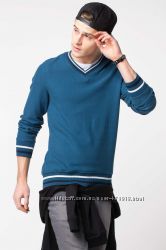 мужской свитер De Facto ярко-изумрудного цвета с V-образной горловиной