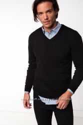 черный мужской свитер De Facto с V-образной горловиной