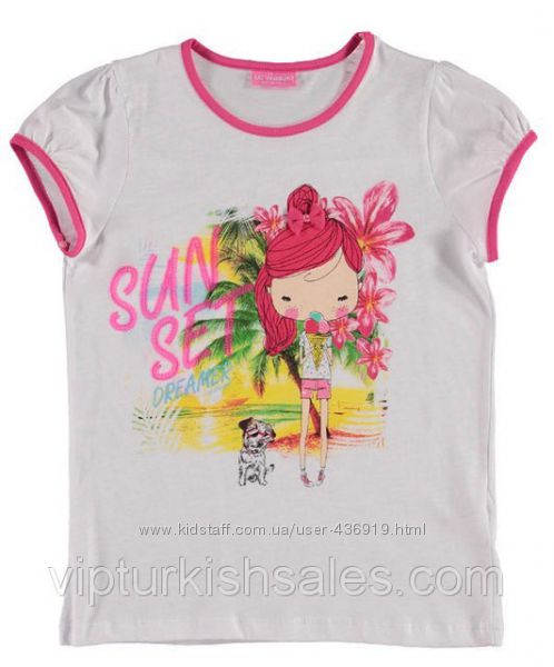 футболка для девочки белая LC Waikiki с надписью на груди Sun Set