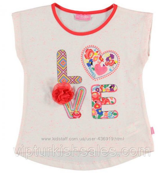 бежевая футболка для девочки LC Waikiki с надписью Love