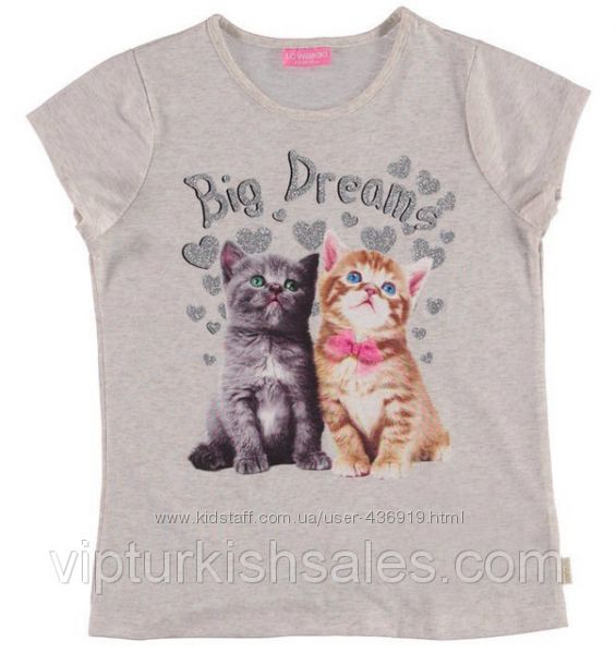 серая футболка для девочки LC Waikiki с двумя котиками