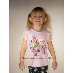 розовая футболка для девочки LC Waikiki с цветами и колибри
