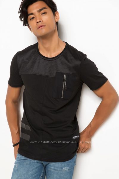 черная мужская футболка DE FACTO с карманом на молнии на груди