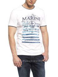 белая мужская футболка LC Waikiki с надписью на груди Marine