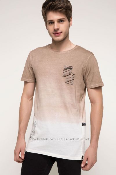 кофейная мужская футболка DE FACTO с надписью на груди и спине
