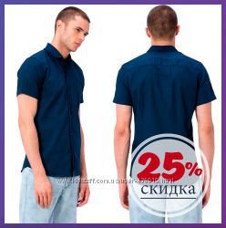 синяя мужская рубашка LC Waikiki  с коротким рукавом и с карманом