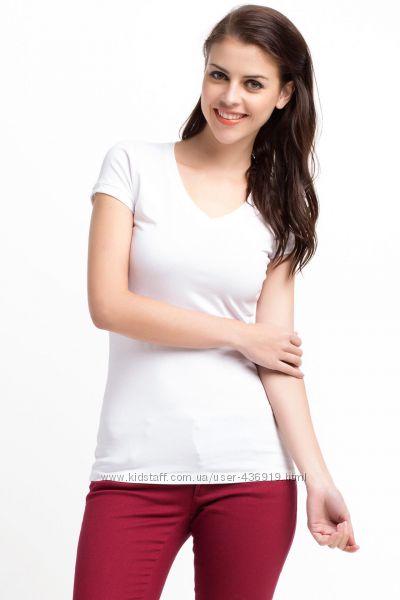 белая женская футболка De Facto V-образным вырезом. фирменная Турция