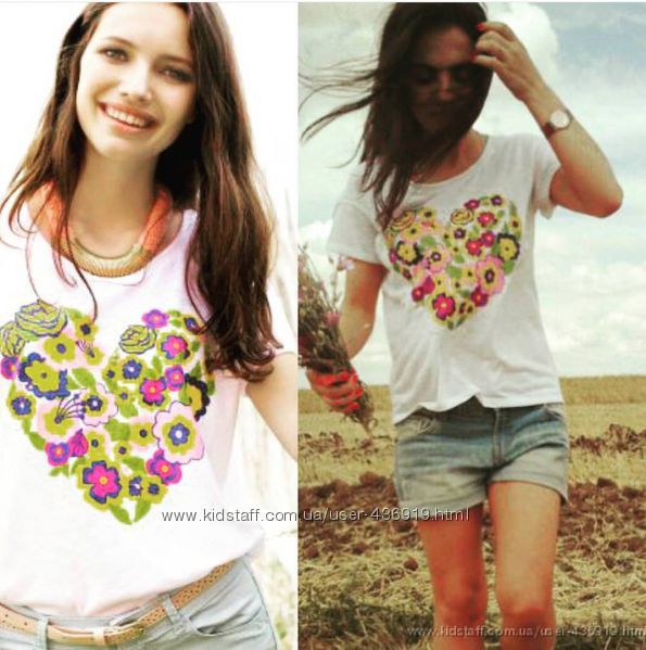 белая женская футболка De Facto с сердечком из цветочков. фирменная Турция