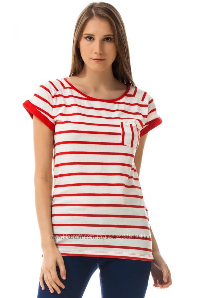 белая женская футболка De Facto с красными полосами. фирменная Турция