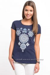 синяя женская футболка De Facto с цветочным узором. фирменная Турция