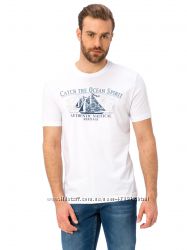 белая мужская футболка LC Waikiki с кораблем и надписью на  груди