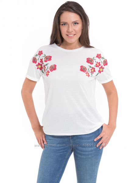 белая женская футболка Lc Waikiki  Лс Вайкики с красными маками