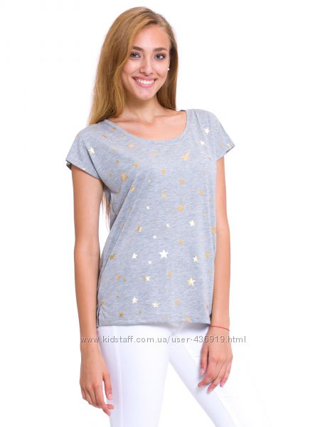 cерая женская футболка Lc Waikiki  Лс Вайкики с золотыми звёздочками