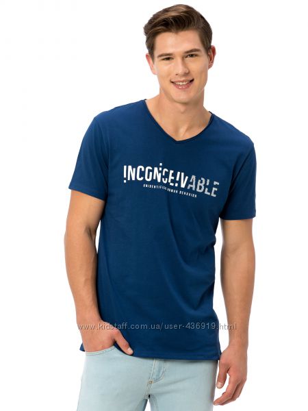 мужская футболка синяя Lc Waikiki  Лс Вайкики с надписью Inconceivable